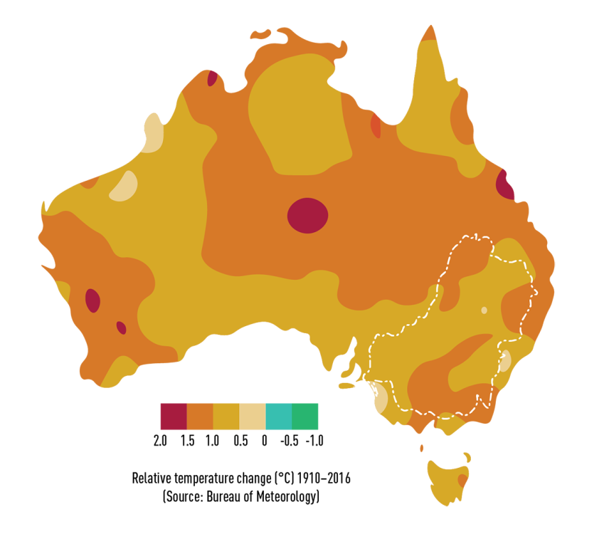 Map of Australia showing temperature changes over time