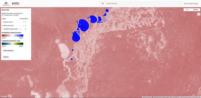 Basinview from October 2021 clearly shows water in Menindee Lakes