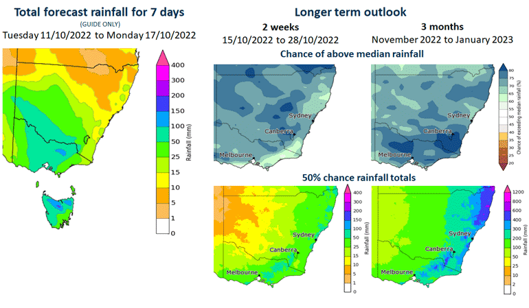 Graphic of various short and long-term rainfall forecasts for the Basin