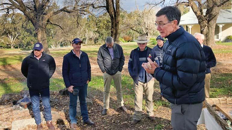 Sir Angus and the group met with local farmers in Reids Flat to hear their views on the proposed Wyangala Dam upgrade project.