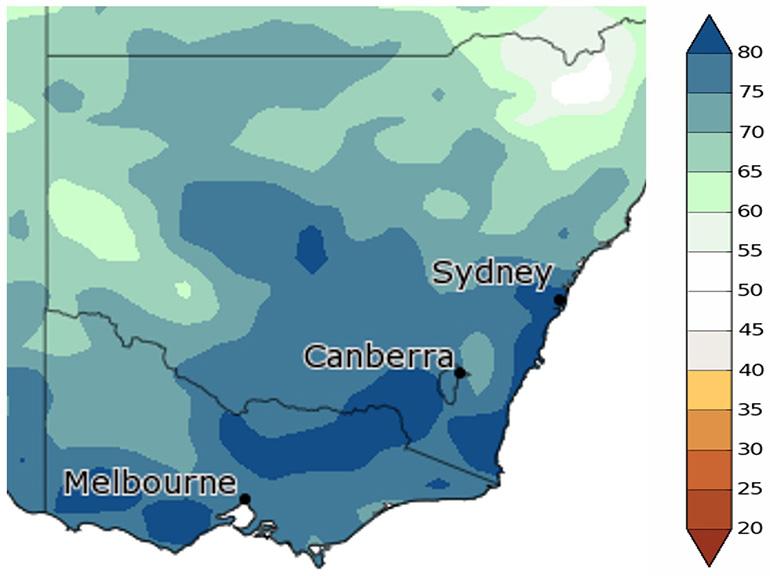 The chance of above-median rainfall in the coming 3 months.