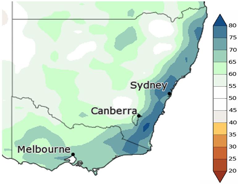 The chance of above-median rainfall in the coming 3 months
