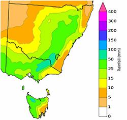 Total forecast rainfall for 7 days, 13 to 19 September (guide only)
