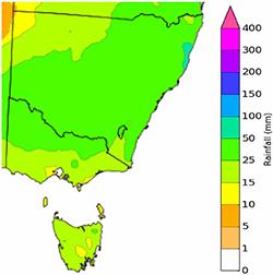 Total forecast rainfall for 7 days, 20 to 26 September (guide only).