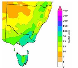 Total forecast rainfall for 7 days, 25 to 31 October (guide only).