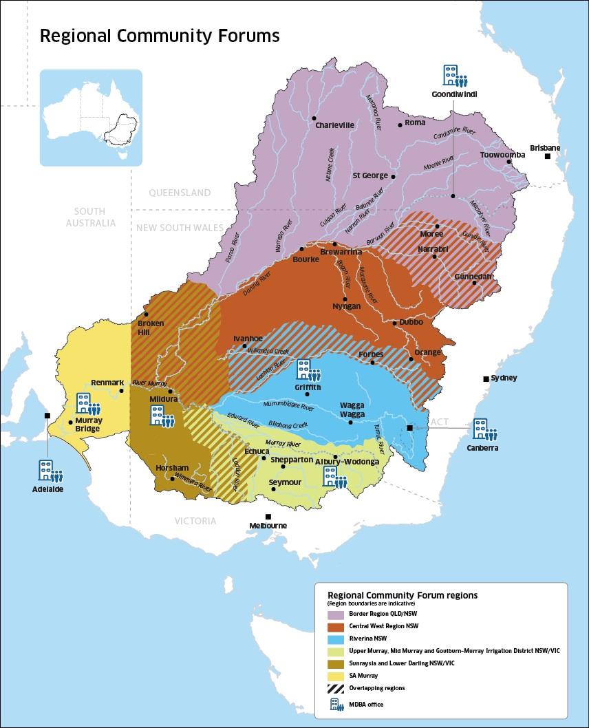 Map of the Community Forum regions in the Murray–Darling Basin