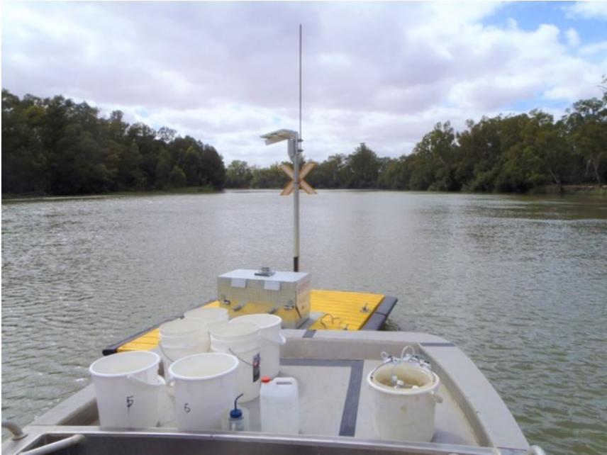 Photograph of equipment used to assess the effectiveness in improving the productivity of the River Murray following a water for the environment flow event. Photo: CSIRO