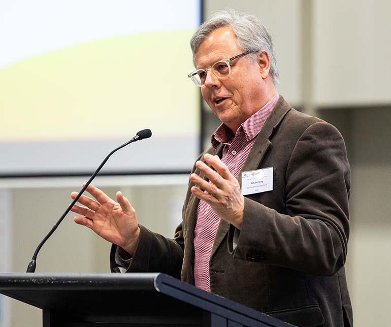Chair of the Murray–Darling Water and Environment Research Program Governing Panel, Prof Rob Vertessy, presenting at the symposium.
